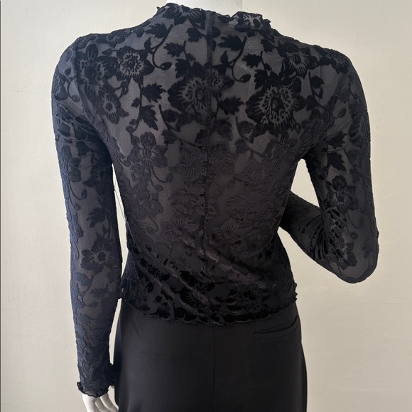 Intimately by Free People Black Mesh & Cut Velvet Floral Print Long Sleeve Top - Picture 3 of 6